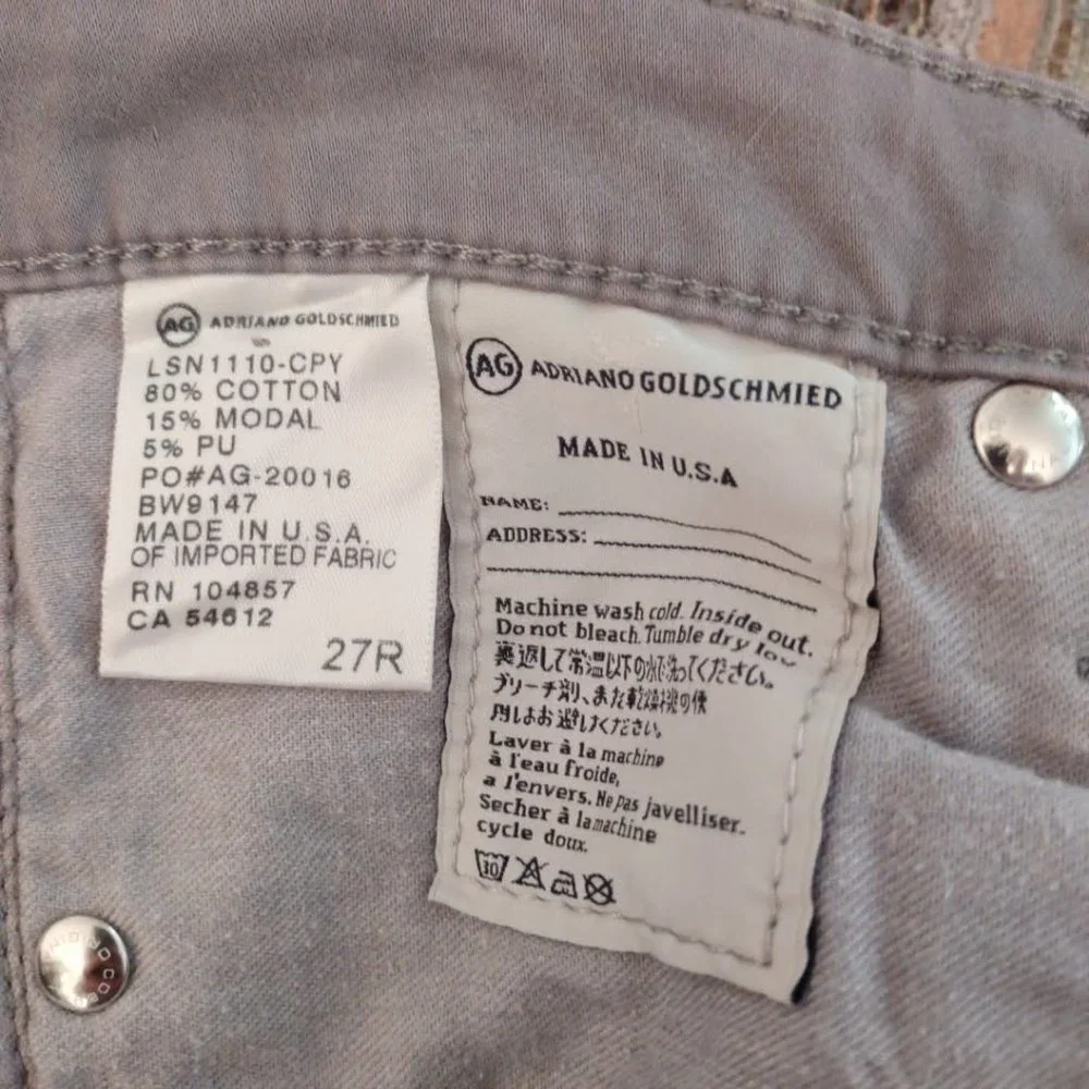 AG Gray The Stilt Cigarette Leg Denim Jeans 27
